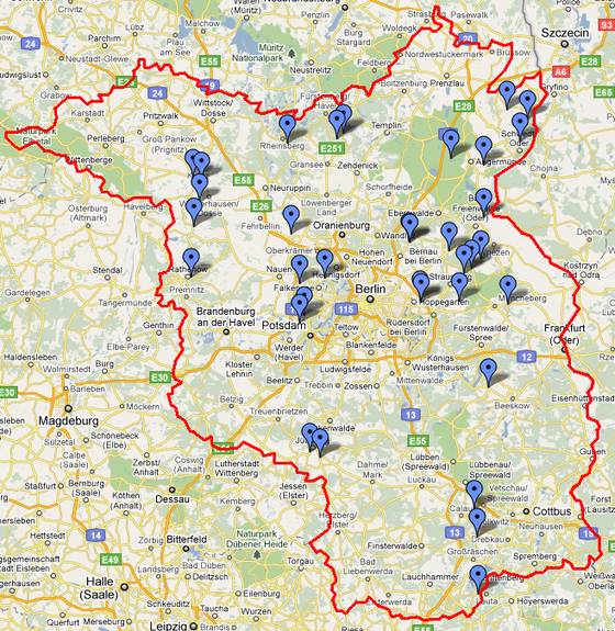 Alleen-Paten in Brandenburg, Karte erstellt mit Google Maps
