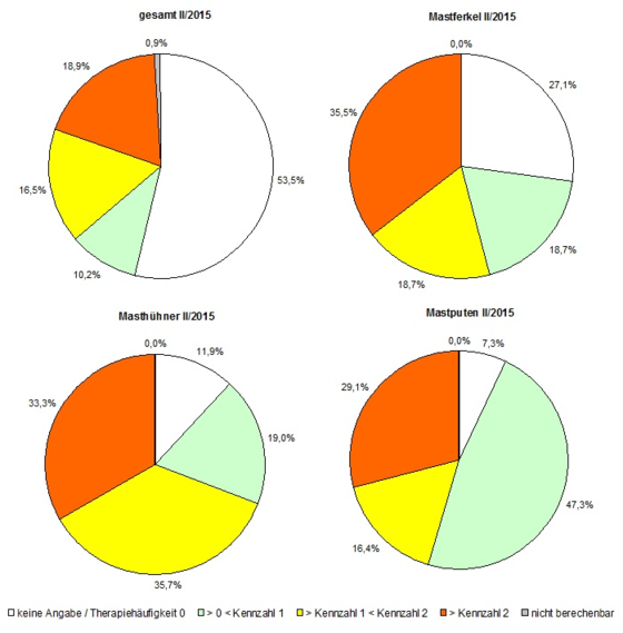 Tortendiagramme Antibiotikaeinsatz in Brandenburg